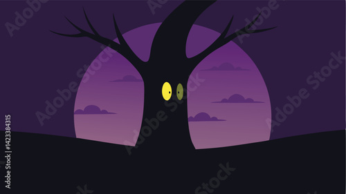 Peeking From Hollow Tree At Twilight