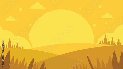 Meadow With Golden Backlight In Vector Art