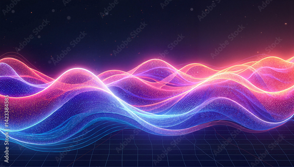 Abstract Wavy Lines, Glowing Effect, Data Visualization with Copy Space Abstract Wavy Lines, Glowing Effect, Data Visualization with Copy Space