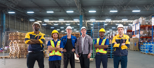 Fotografie Group of factory labor stand together with arms crossed in industry factory