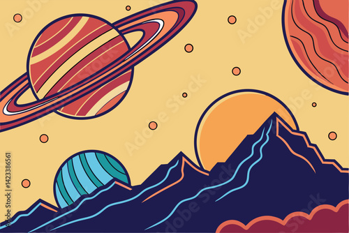 Vibrant Colorful Space Illustration Cosmic Digital Art with Nebulas and Stars
