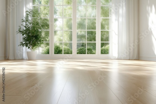 Wallpaper Mural Empty room with large windows, natural light, hardwood floor.  Sunlight streams through Torontodigital.ca