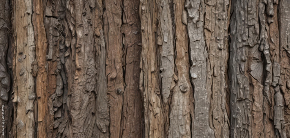 Obraz premium Rough tree bark texture, earthy browns and grays, background, visual, trunk