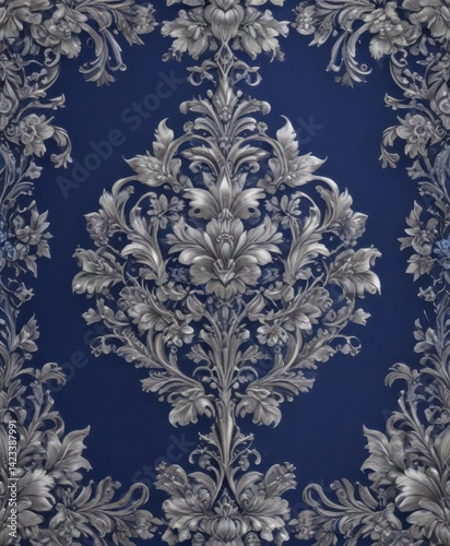 Obraz na płótnie Royal blue and silver floral pattern, regal Victorian style, rich, print w salonie