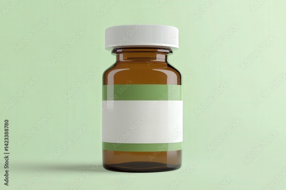 Amber glass medication bottle with a blank label. Amber glass medication bottle with a blank label.