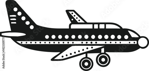 Stylized Airplane Silhouette with Circular Window Details