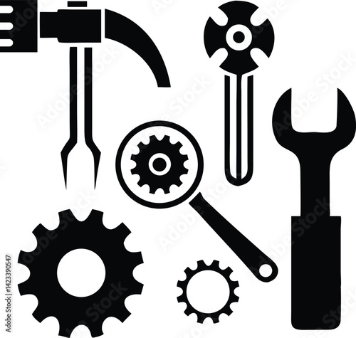 Industrial Tools and Gears Vector Illustration