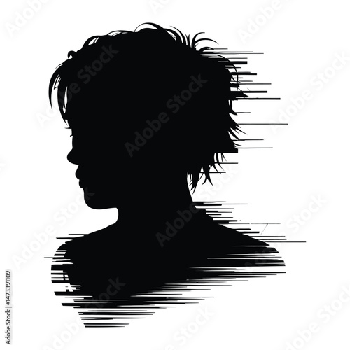 Glitch art distortion Silhouette, Vector, Icon, Logo, White Background.