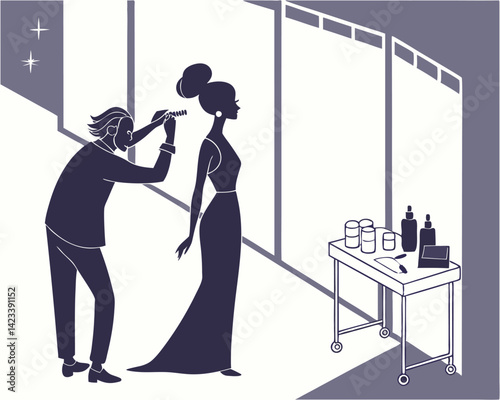 Stylist Enhancing Woman's Hairstyle in Professional Salon Setting