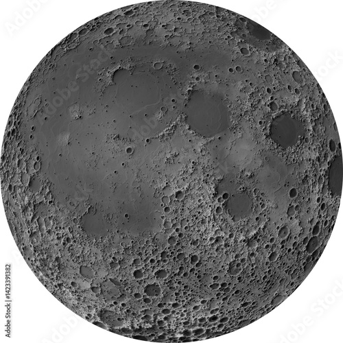Gray-shaded terrain map of the moon (Near side view, Lambert azimuthal equal-area projection)