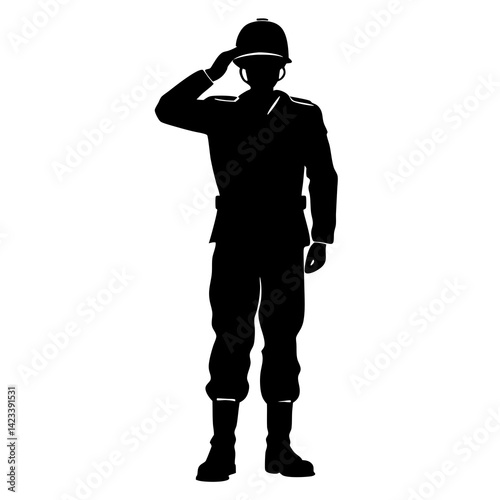 Black Silhouette Of Military Soldier Saluting Symbolizing Respect And Patriotism