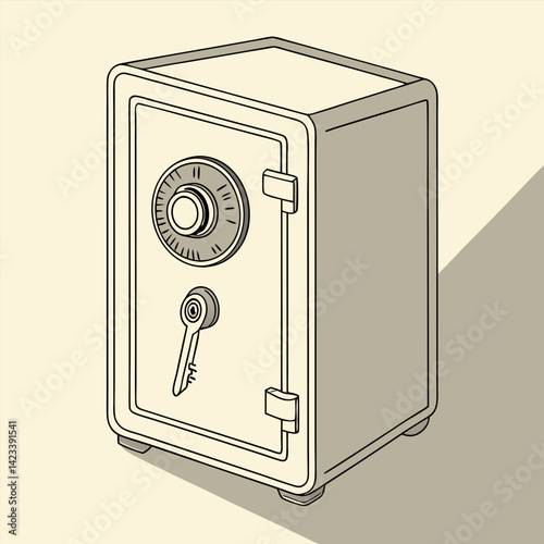 Professional Safe Illustration: Beige, Detailed Combination Lock.