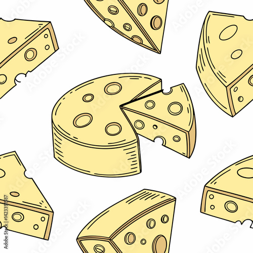 Cheerful Cheese Illustration: Wedges & Round, Dairy Food Graphic.
