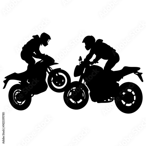 Motorcycle Stunt Riders Silhouettes Performing Extreme Tricks On Bikes
