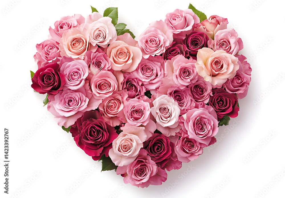 pink roses arranged in the shape of heart isolated on white background. pink roses arranged in the shape of heart isolated on white background.
