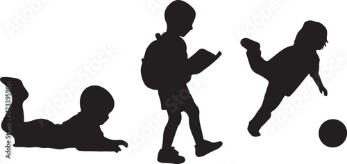 Student studding with her friends or playing vector silhouette
