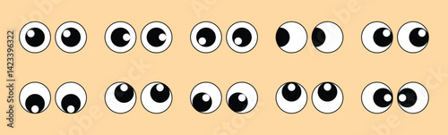 A set of cute, round, isolated eyes. Look down, up, left, right. Different, funny pair of eyeballs. Vector illustration