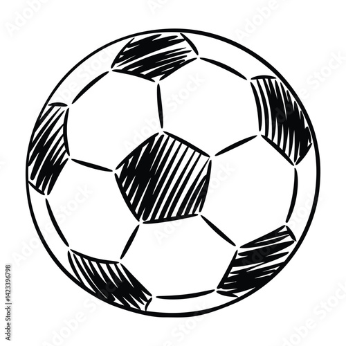 Soccer Ball Doodle, Silhouette, Vector, Icon, Logo, White Background.