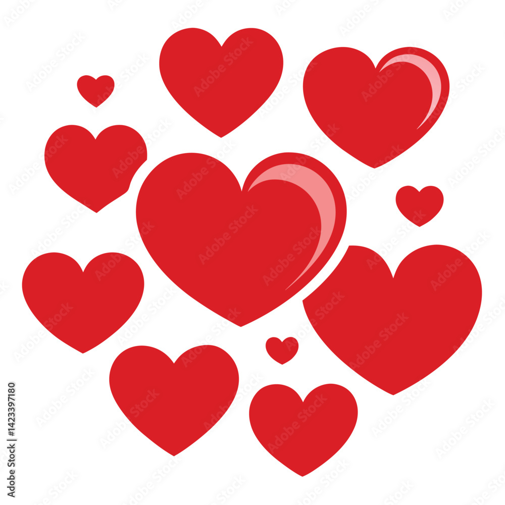 Multiple Red Hearts Clustered Together Romantic Design Multiple Red Hearts Clustered Together Romantic Design