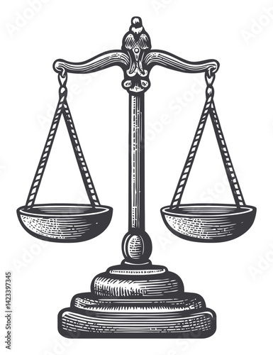 Vintage Style Illustration of Balanced Scales Symbolizing Justice