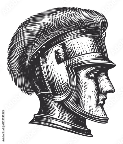 Detailed Vintage Engraving of Roman Soldier with Plume Helmet