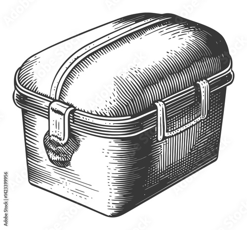 Detailed Vintage Illustration of a Closed Travel Case Design