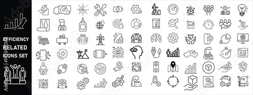 Set of efficiency related line icons. Productivity, optimization, improvement etc.
