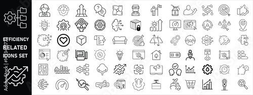 Set of efficiency related line icons. Productivity, optimization, improvement etc.