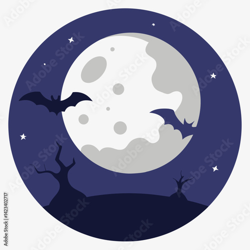 "Full Moon Halloween Vector – AI Graphic Design with White Background"
