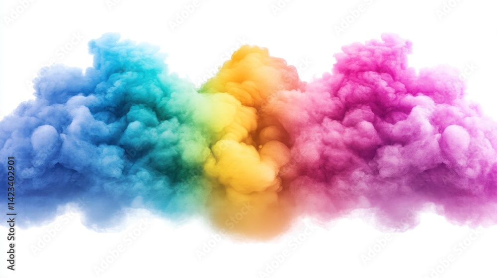 Fototapeta premium Vivid rainbow colored cloud displaying a bold abstract background with dynamic brush strokes creating a lively scene