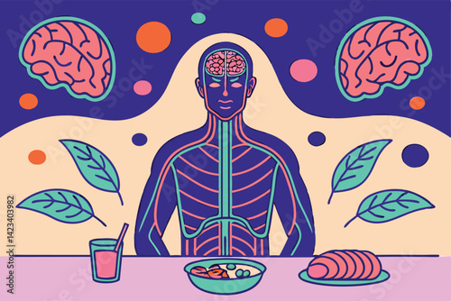 Nutrition and Brain Health Illustration Food and Body Wellness Concept Art