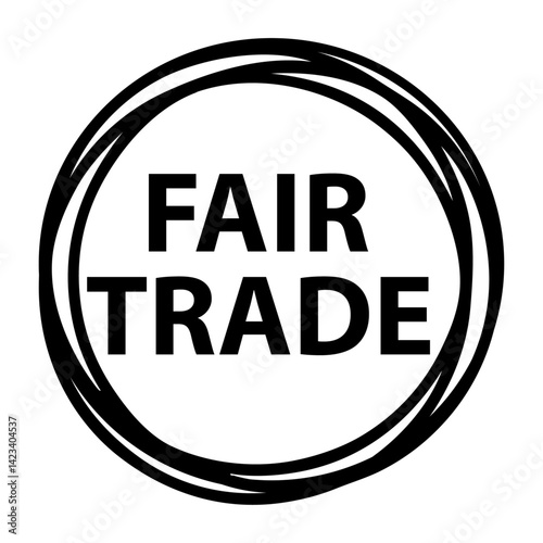 Logo con texto Fair Trade en marco circular con líneas