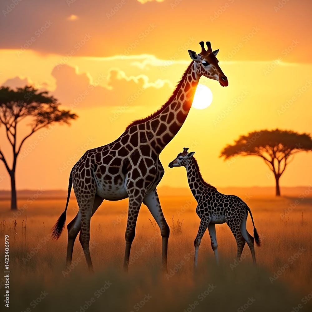 Obraz premium A_Serena_Mother_Giraffe_With_A_Armor_Golden_Coat_And_