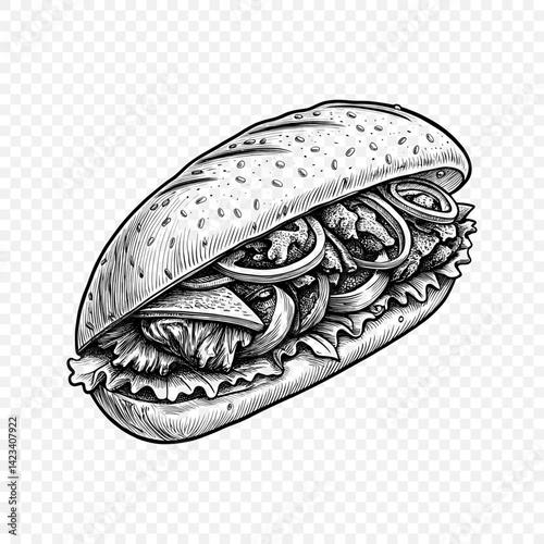 Sandwich vector engraved style illustration