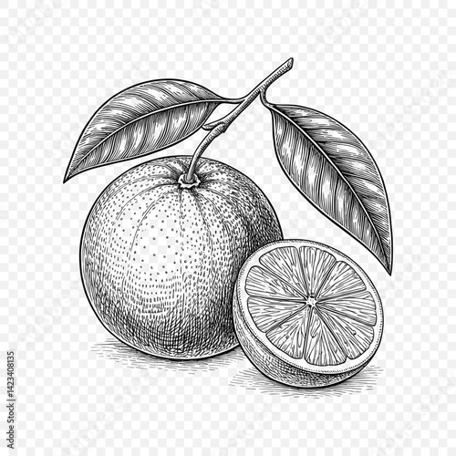 Orange fruit vector line art illustration.