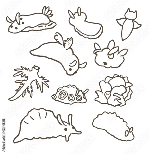 いろいろなウミウシのセット　線画