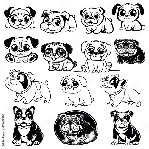
set of cartoon vector bulldogs