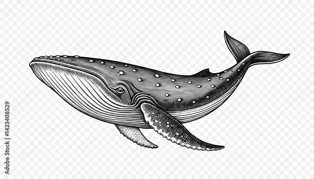 Fototapeta premium Vintage Vector Illustration of Humpback Whale in Engraving Style