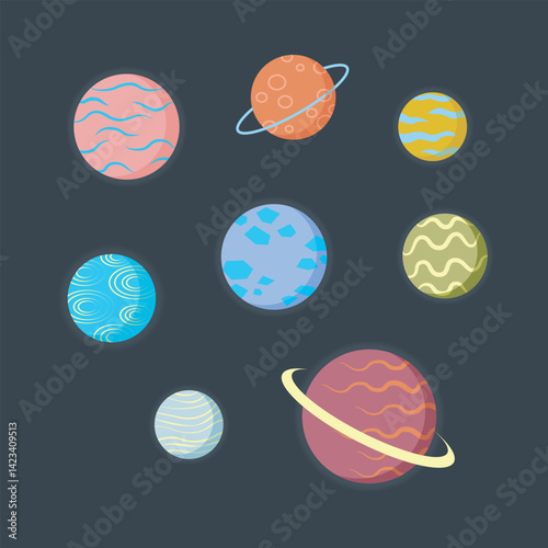 Planet collection set in isolated background