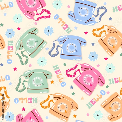 vintage telephone pattern design in pastel colors
