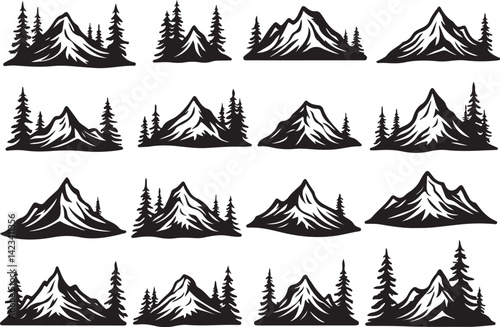 Adventure Mountain Biking Silhouettes with Pine Forest and Alpine Scenery