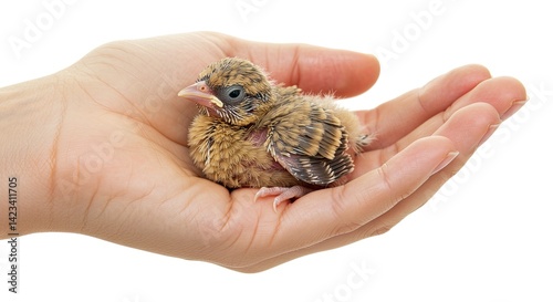 Holding Tiny Baby Bird in Hand Showing Care and Protection