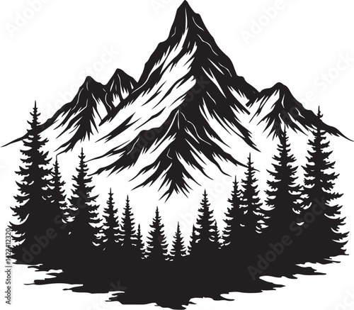 Adventure Mountain Biking Silhouettes with Pine Forest and Alpine Scenery