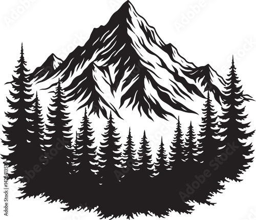 Adventure Mountain Biking Silhouettes with Pine Forest and Alpine Scenery