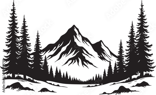 Adventure Mountain Biking Silhouettes with Pine Forest and Alpine Scenery