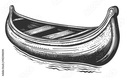 Classic Wooden Boat Linocut Engraving Illustration Artwork Design
