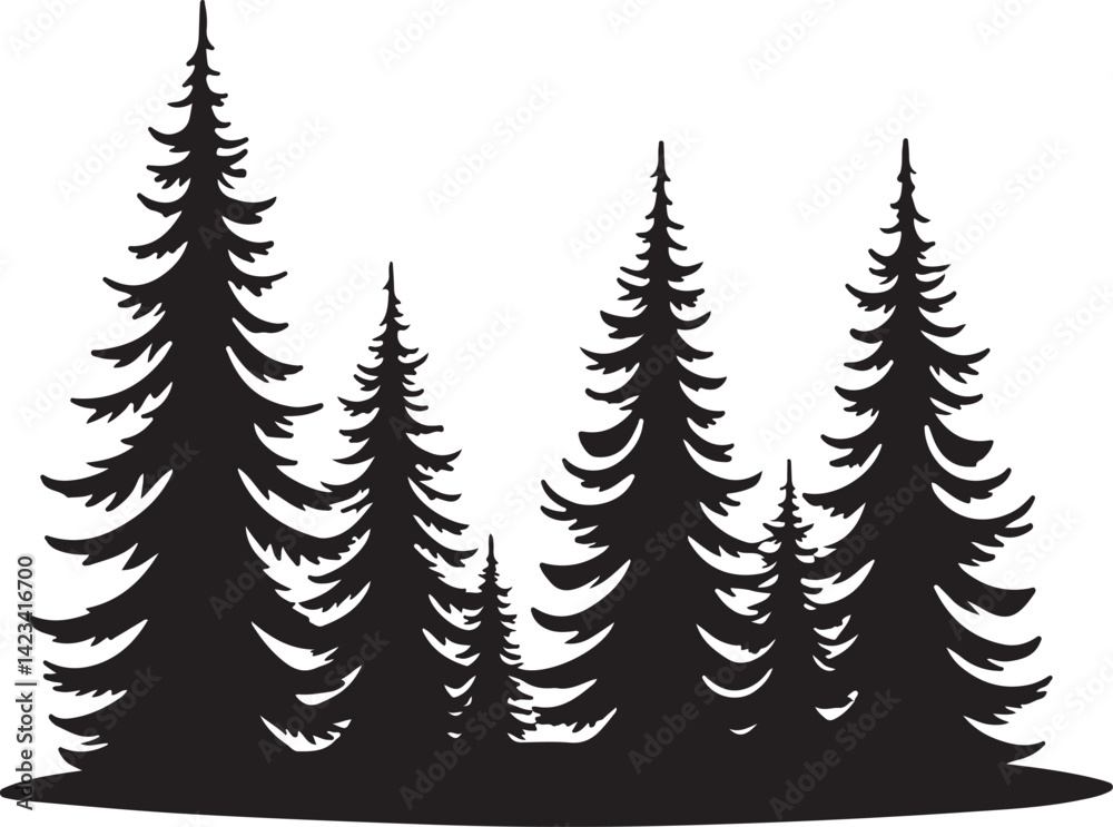 Fototapeta premium Epic Mountain Biking Adventure Silhouette with Pine Forest, Moon, and Wilderness Scenery