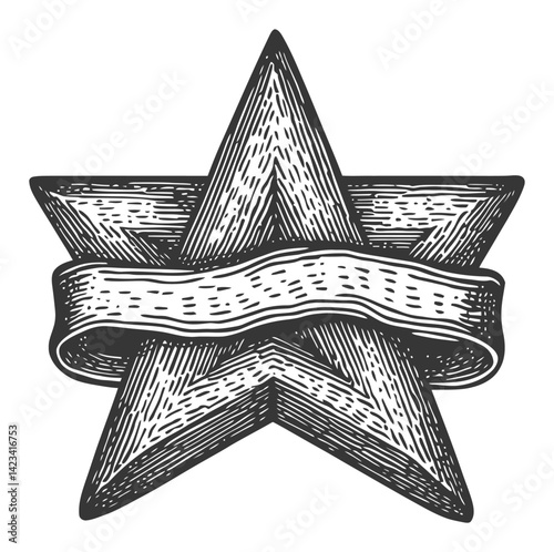 Vintage Style Star with Ribbon Decorative Illustration Design