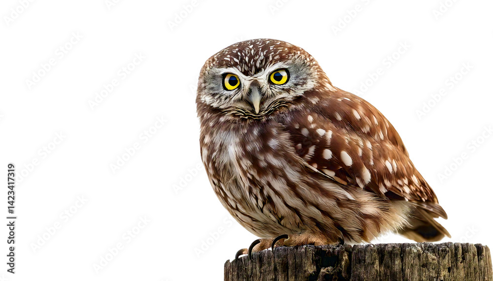 Fototapeta premium great horned owl perched on branch isolated on transparent Bg in Png format 