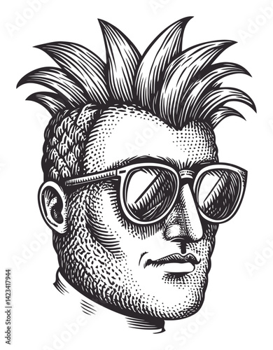 Detailed Portrait of a Stylized Man with Sunglasses and Spiky Hair